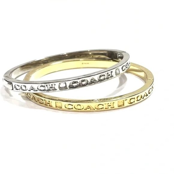COACH Gold & Silver Matching Logo Hinged Bangle Bracelets
